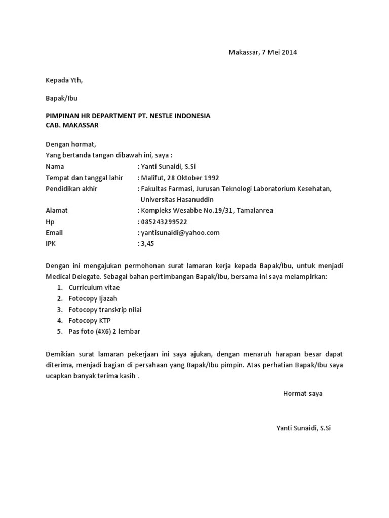 Contoh Surat Lamaran Jurusan Farmasi Contoh Surat