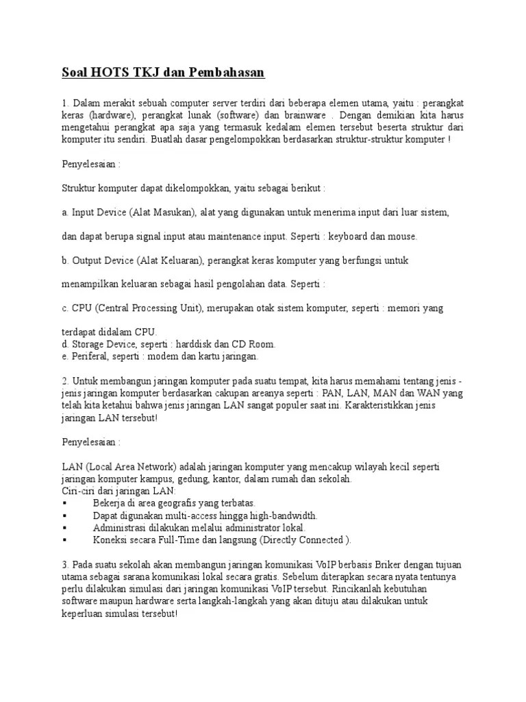 Soal Beserta Jawaban Komputer Dan Jaringan Dasar - Kumpulan Contoh Surat  dan Soal Terlengkap