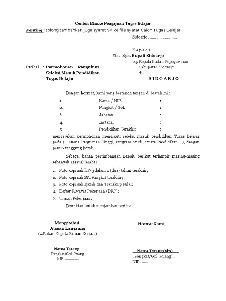 Contoh Surat Rekomendasi Atasan Perihal Tugas Belajar Yessi Id 