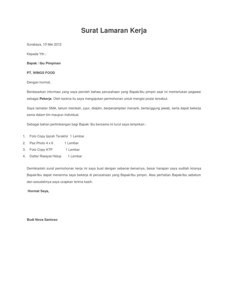 Contoh Surat Lamaran Kerja Di Pt Wings Dapatkan Contoh 
