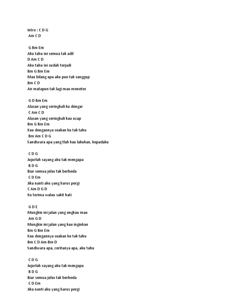 Lirik Lagu Jujurlah Sayang Aku Tak Mengapa – Sedang