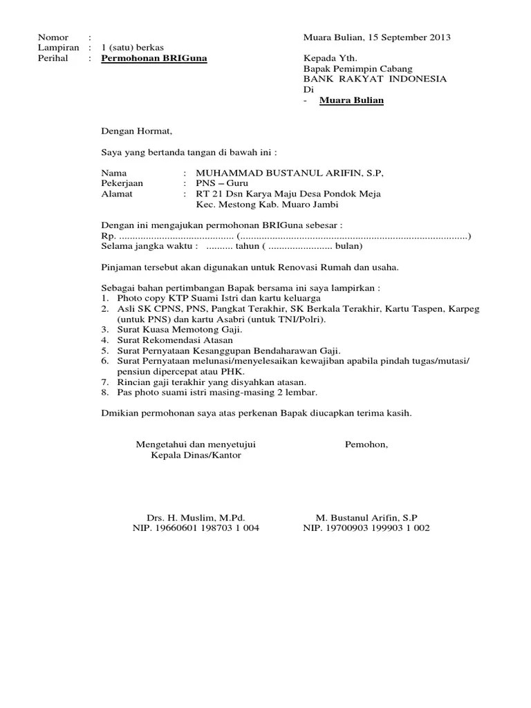 Contoh Surat Permohonan Ke Bank Bri