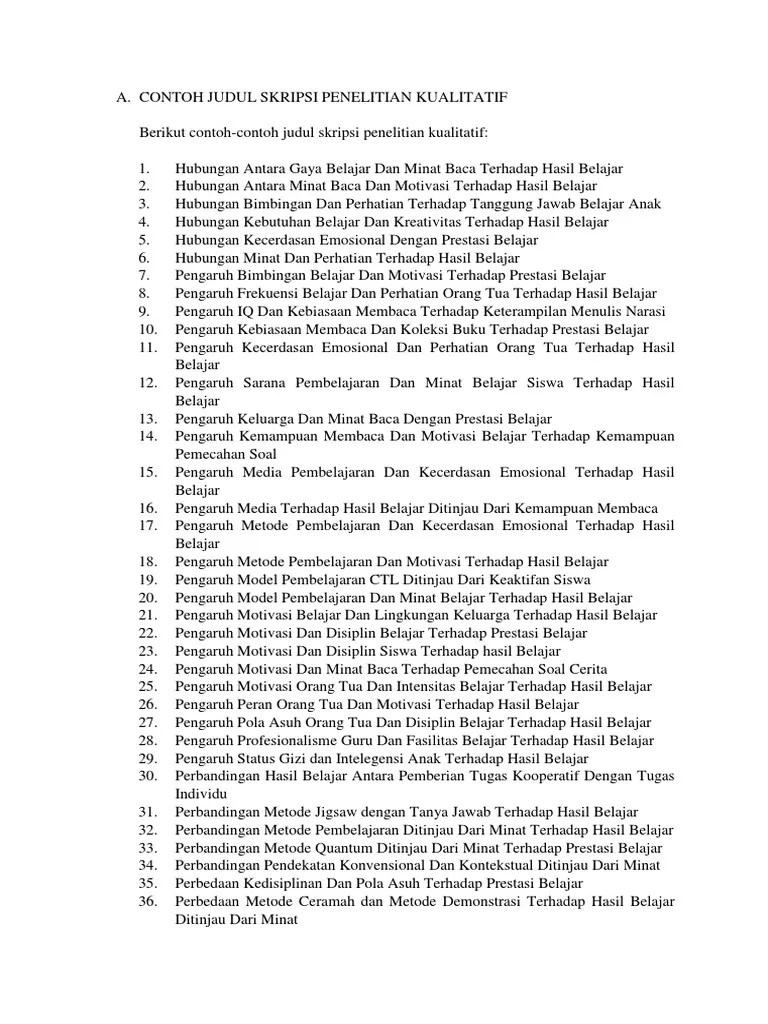 17+ Judul Skripsi Kuantitatif Sd