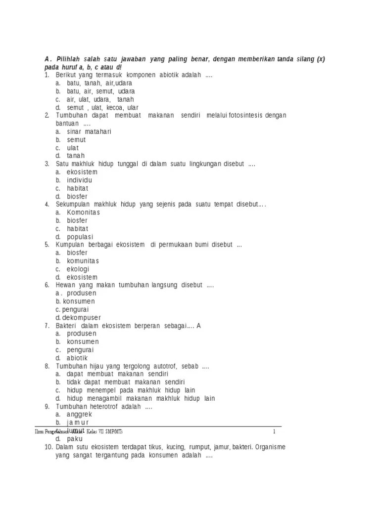 Soal Tanya Jawab Tentang Ekosistem - Kumpulan Contoh Surat dan Soal  Terlengkap