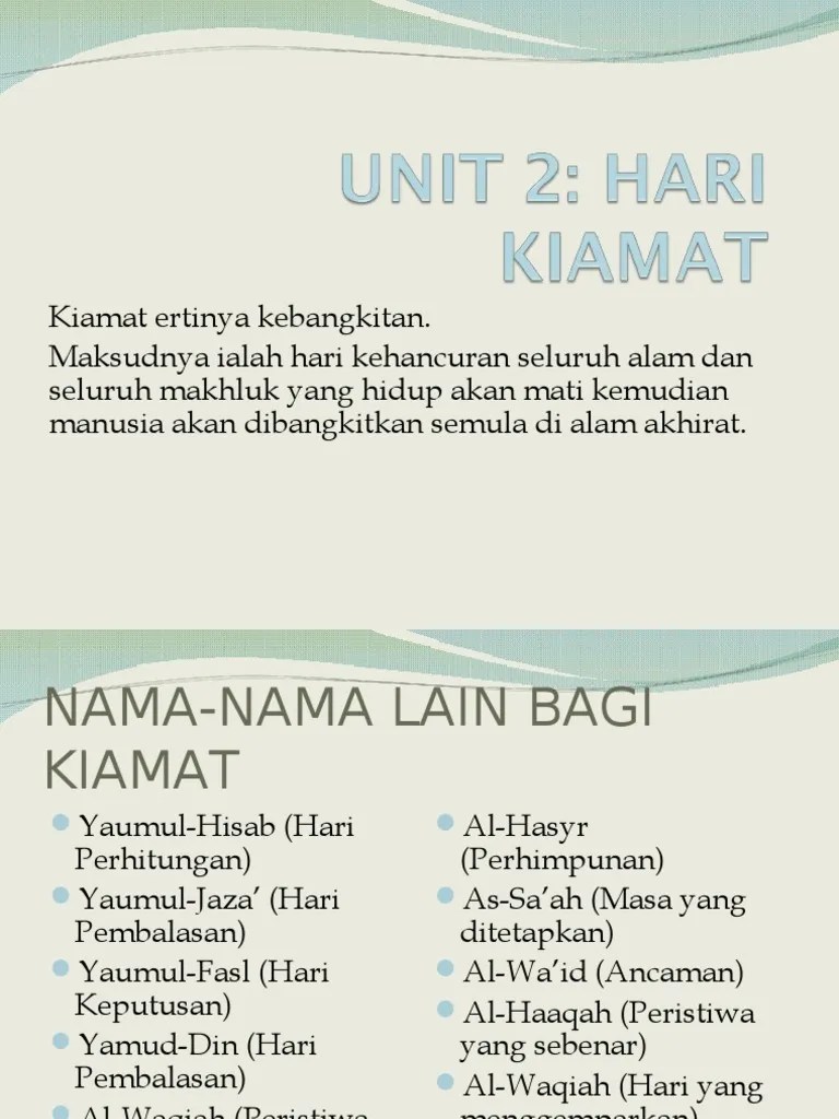 Nama Lain Bagi Hari Kiamat