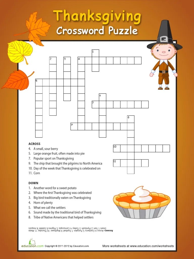 Printable thanksgiving crossword