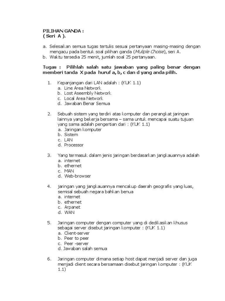 Soal Dan Jawaban Jaringan Komputer Pilihan Ganda - Kumpulan Contoh Surat  dan Soal Terlengkap