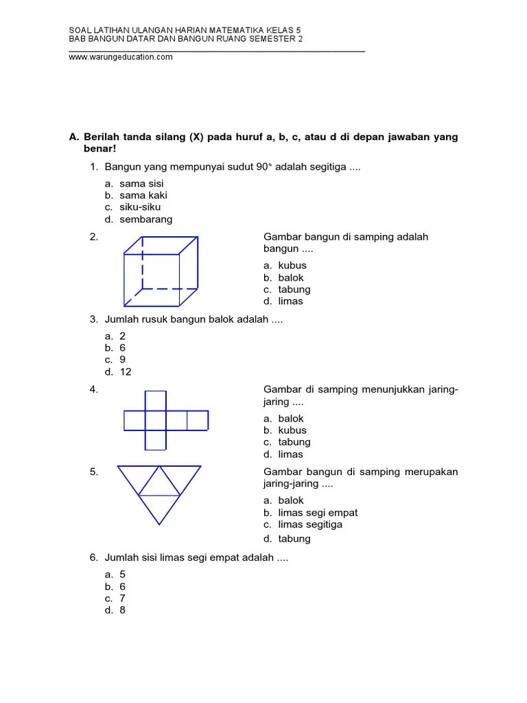 Soal Uas Matematika Kelas 5 Semester 1 Dan Kunci Jawabannya