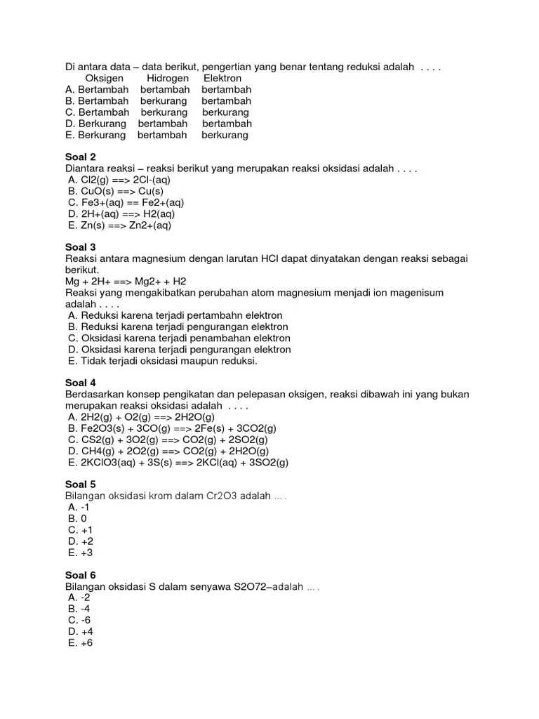 Reaksi Berikut Yang Merupakan Reaksi Oksidasi Reduksi Adalah / Reaksi  Berikut Yang Merupakan Reaksi Reduksi Adalah Dengan Cara Ya Tq Brainly Co  Id : Dari teori tersebut, proses oksidasi dan reduksi tidak