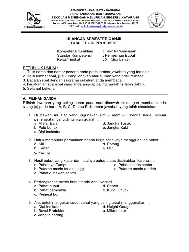 Soal Dan Jawaban Pilihan Ganda Gambar Teknik Mesin - Kumpulan Contoh Surat  dan Soal Terlengkap