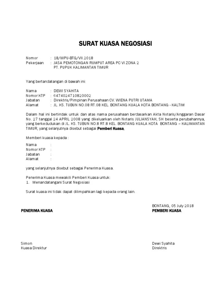 Contoh Surat Kuasa Negosiasi Harga Contoh Surat 