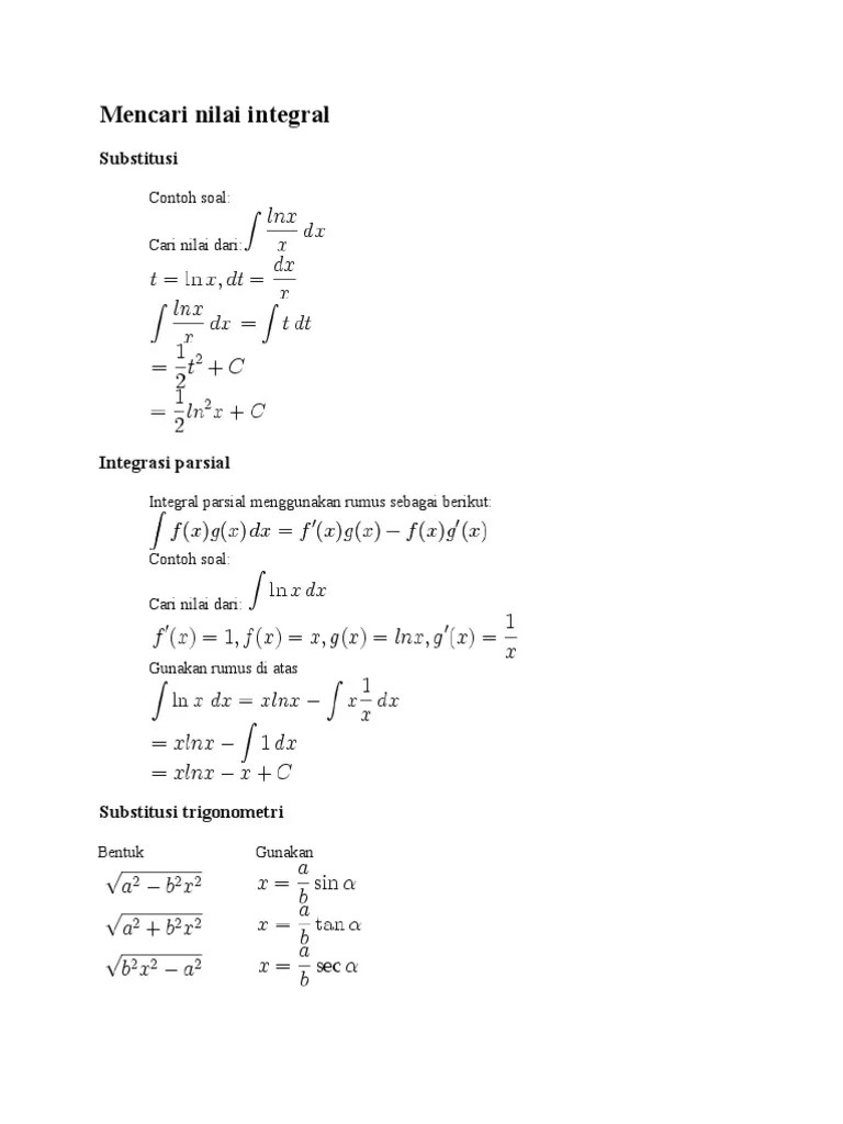 Soal Dan Jawaban Integral Substitusi Trigonometri - Kumpulan Contoh Surat  dan Soal Terlengkap