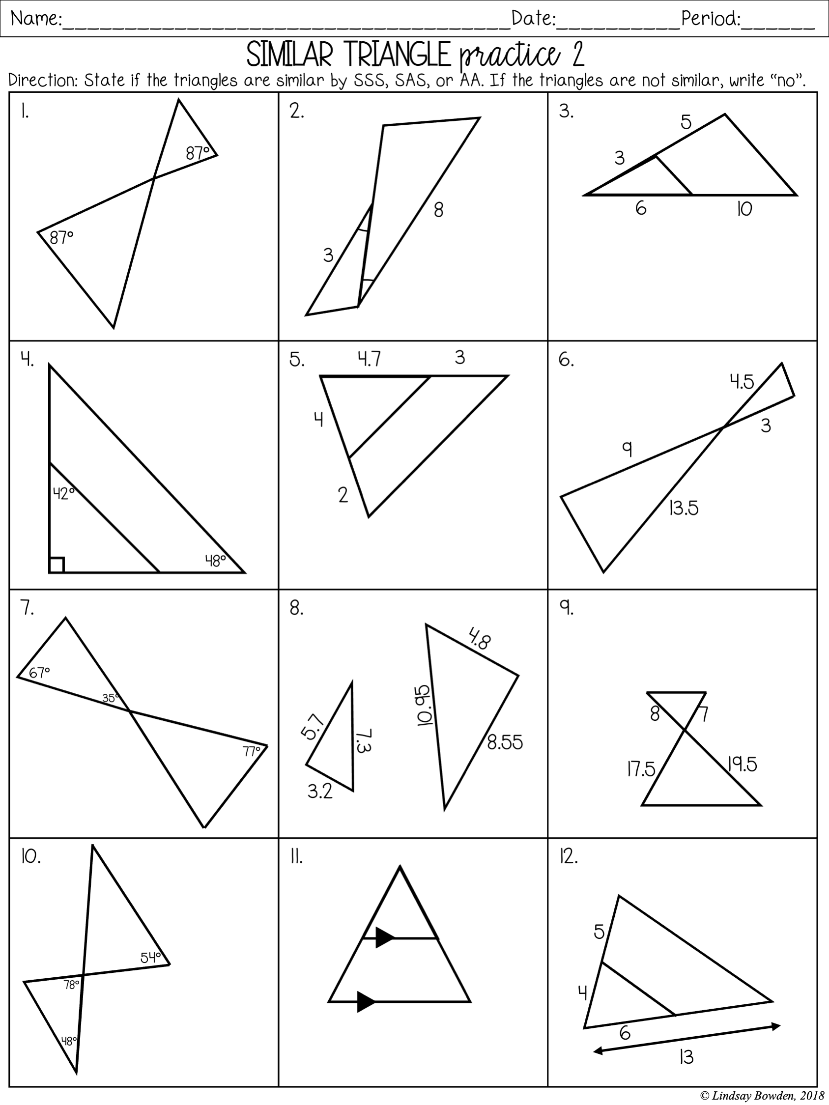 Worksheets on similar triangles