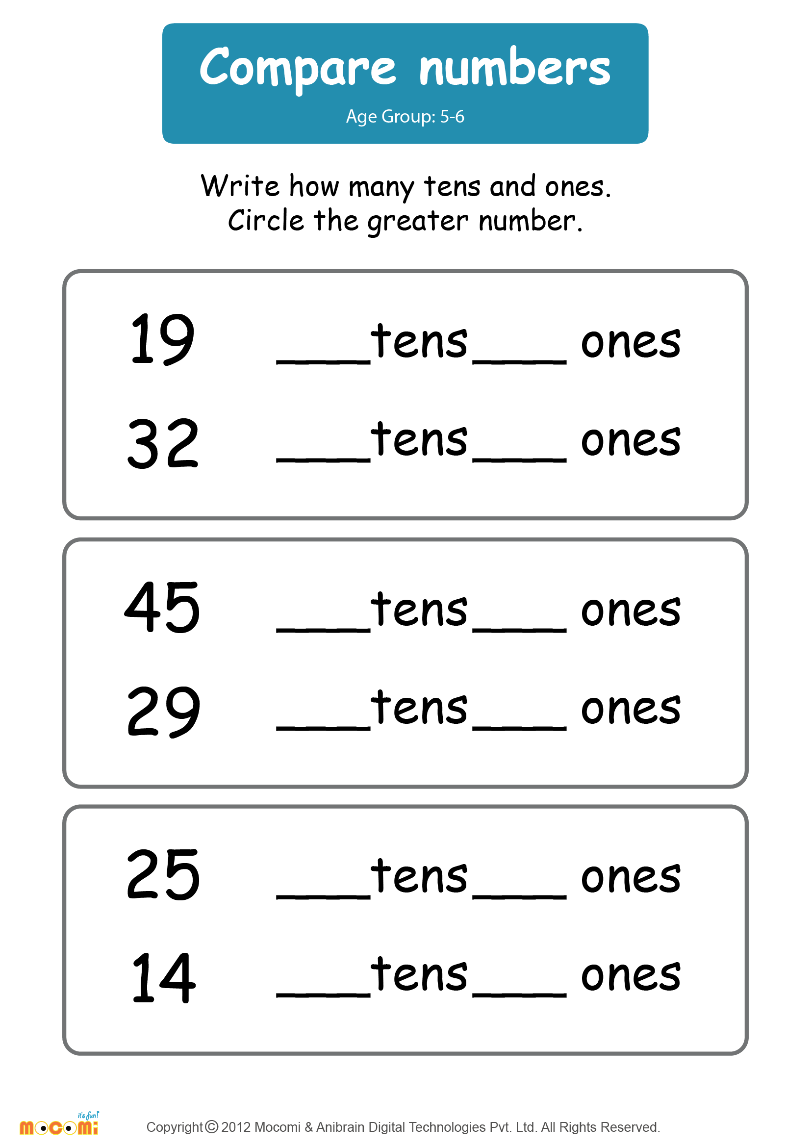 Compare and order numbers worksheet