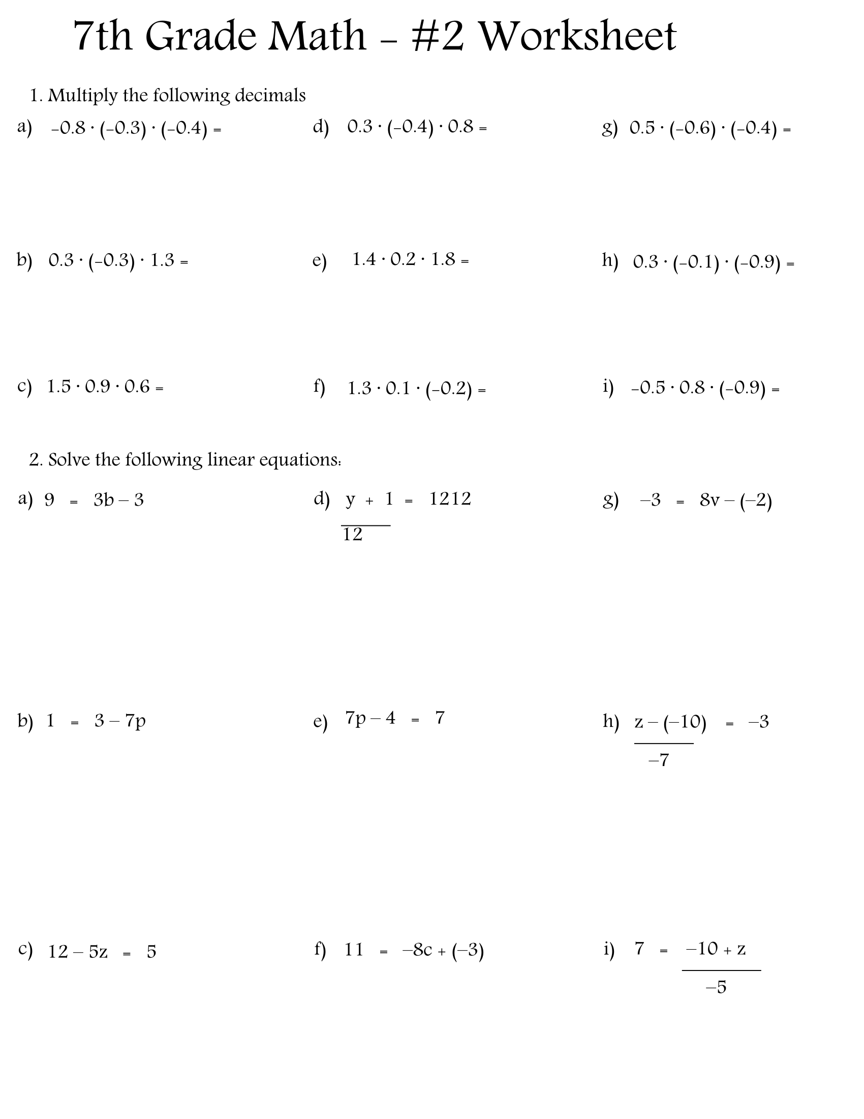 Free printable 7th grade math worksheets