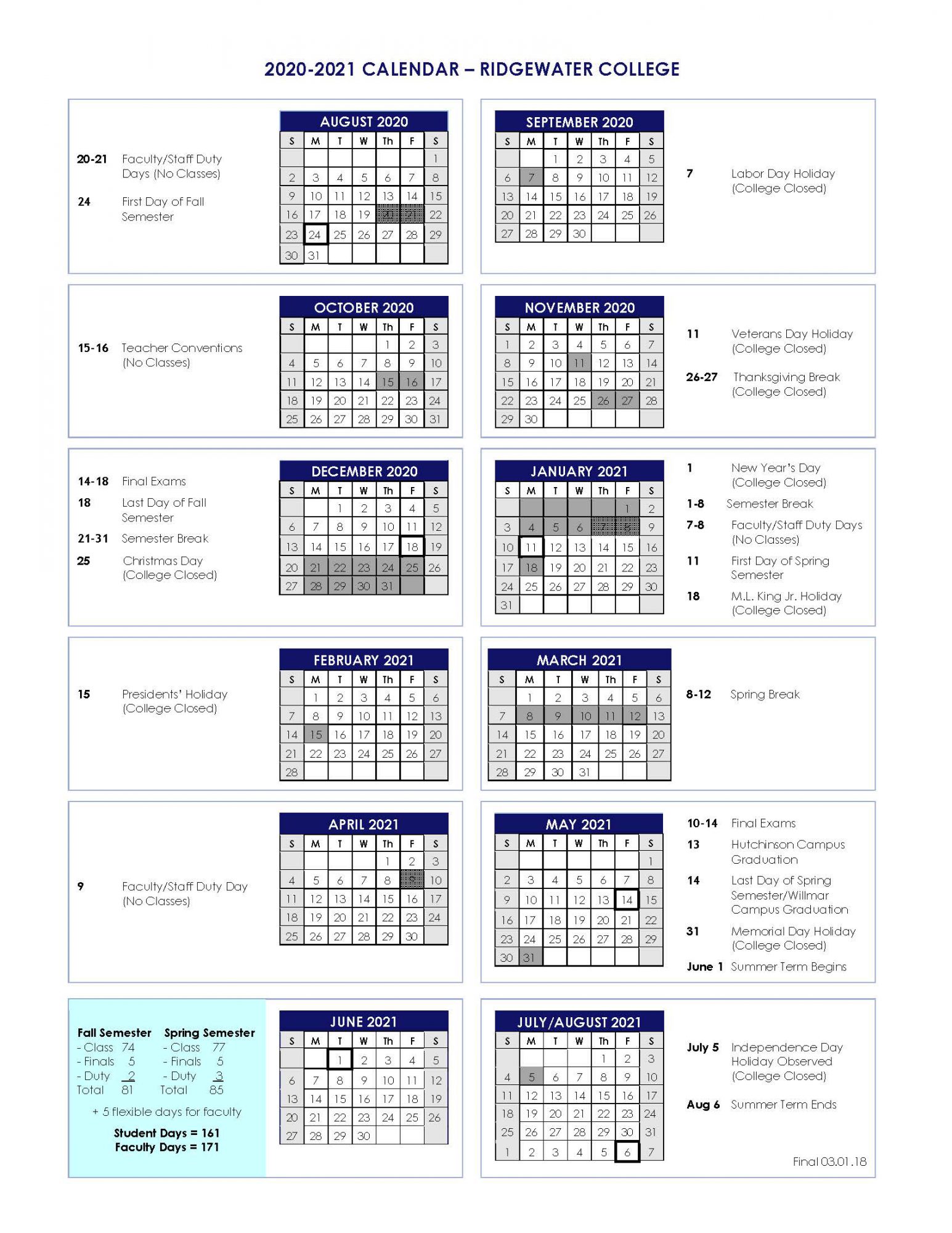 Umn academic calender