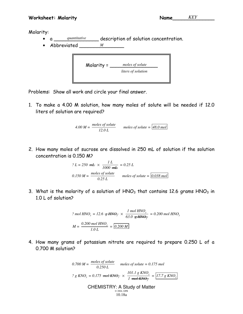The mole and volume worksheet answers