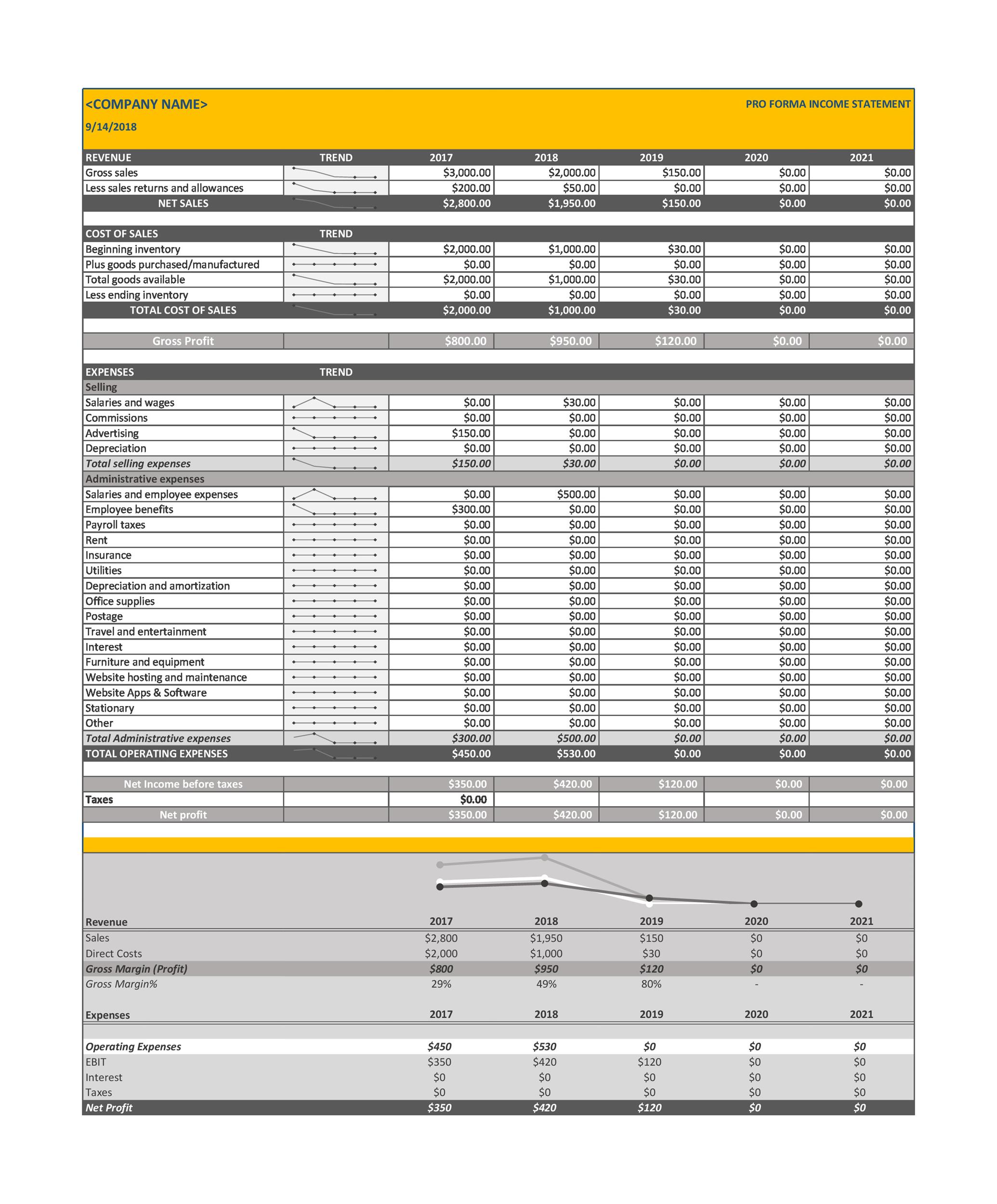 Pro Forma Income Statement Template In Word Pdf Google Docs - Sunset Illustrations - Classic Mobile Collection