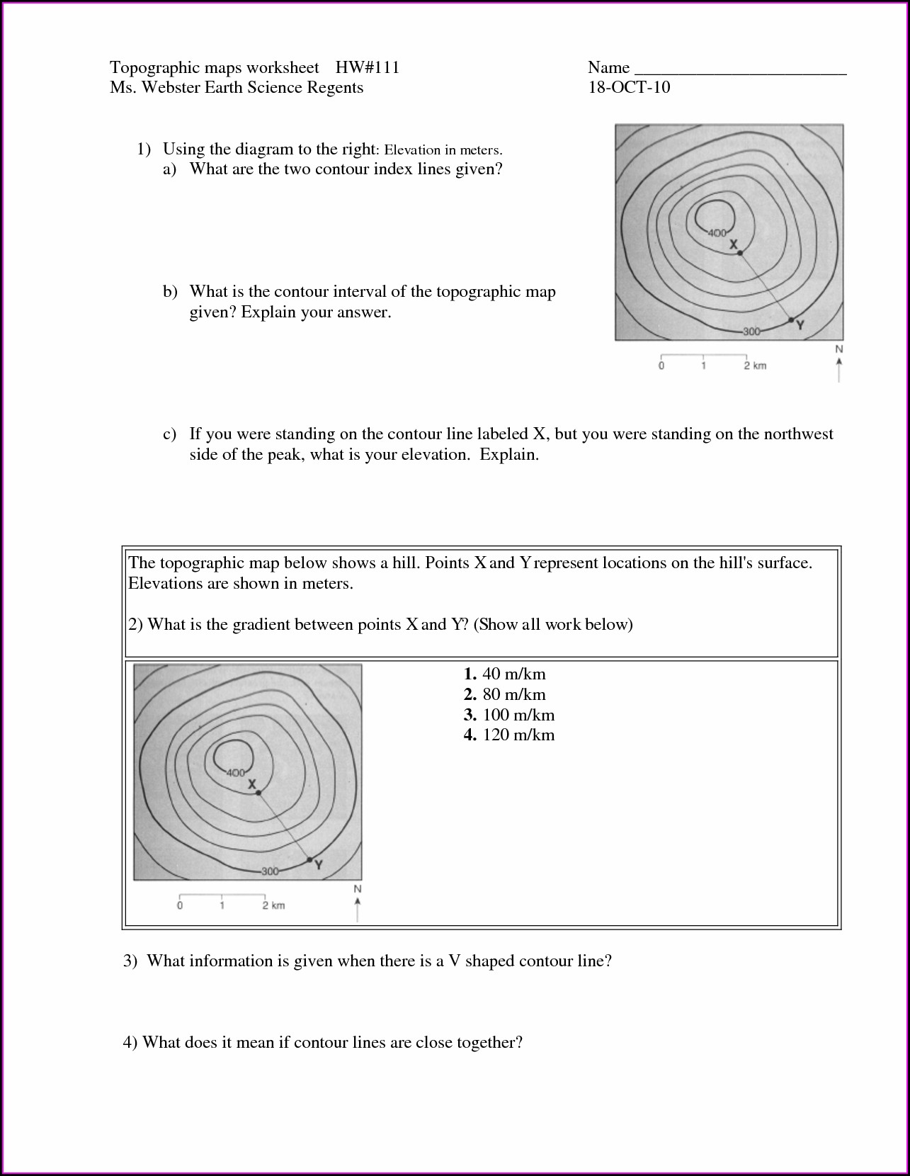 Topographic map worksheet with answer key worksheet
