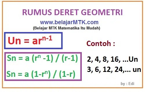 Kumpulan Rumus Barisan Deret Aritmatika Geometri Contoh Soal Deret Geometri Tak Hingga adalah deret geometri yang memiliki banyak sukunya tak terhingga.