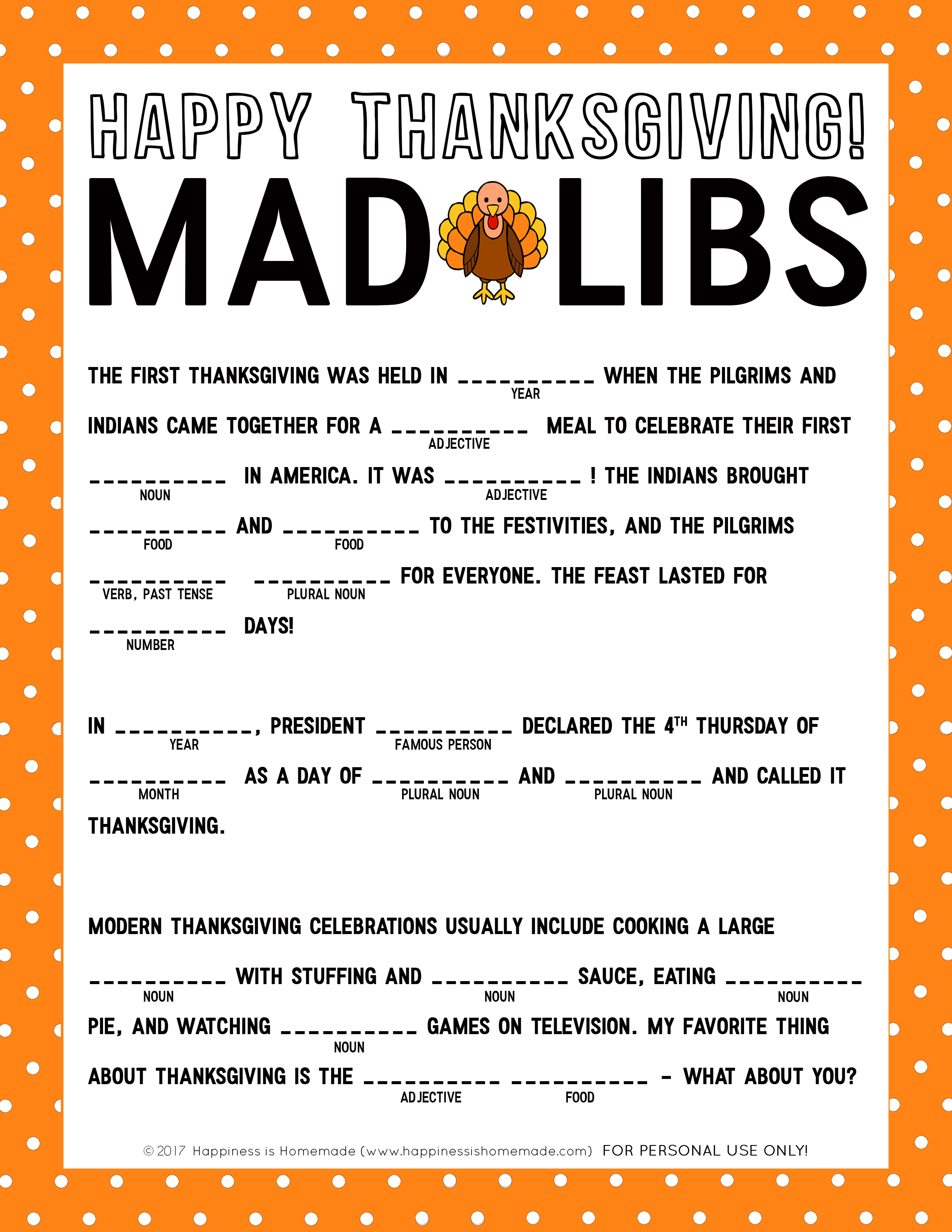 Mad libs free printable