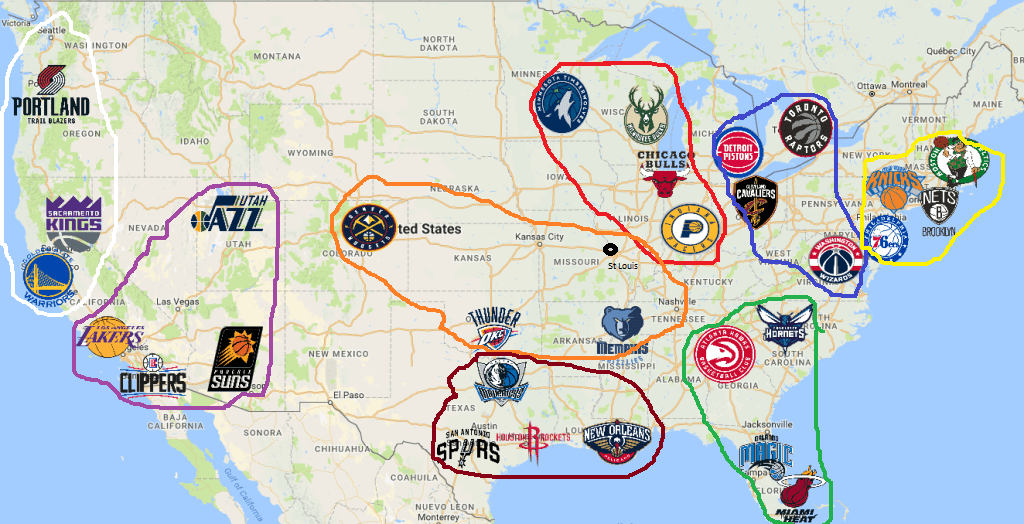 Expansion Realignment And The Future NBA Schedule Teams Map Annotated.