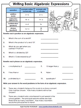 Printable algebra 1 worksheets