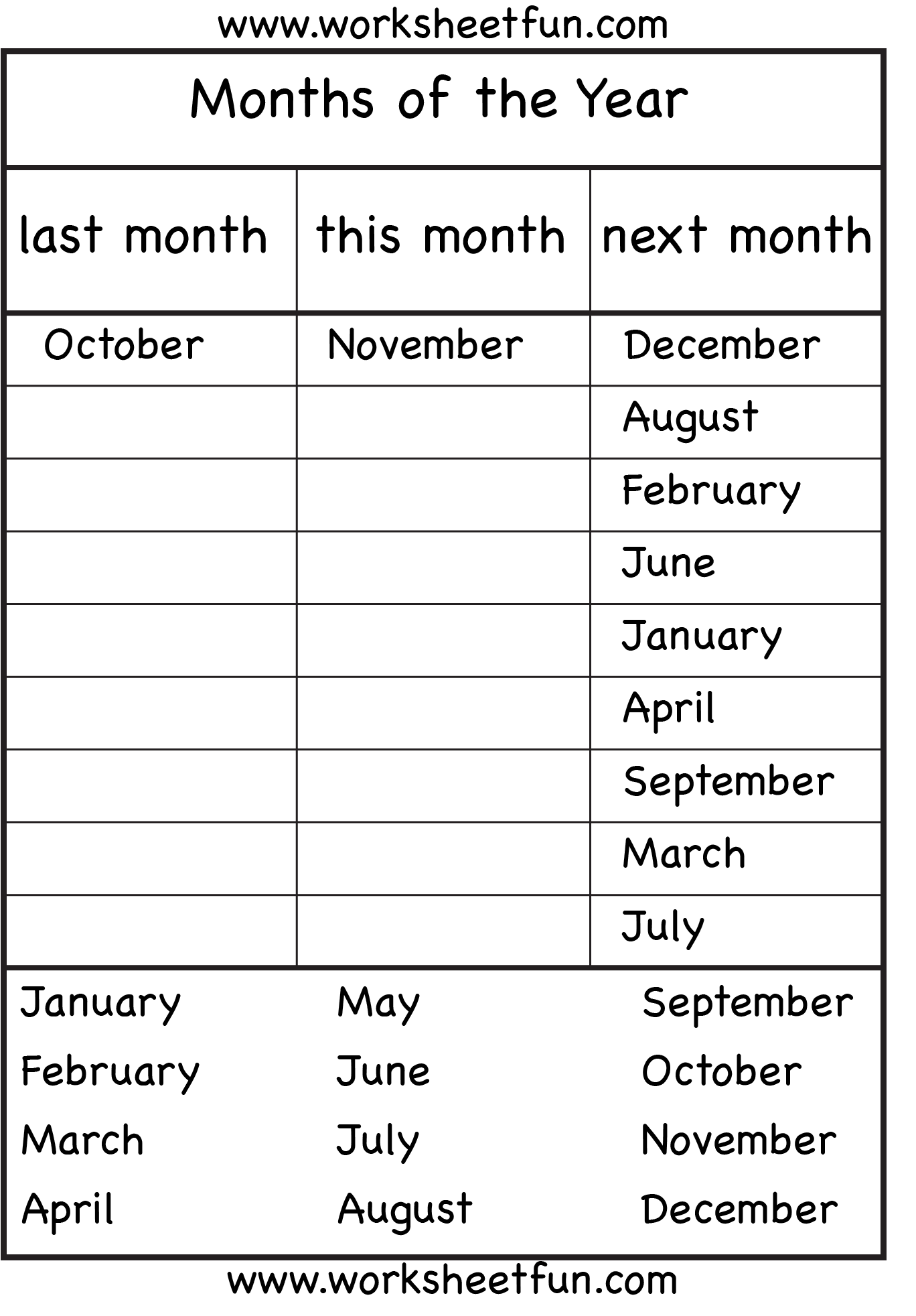 10++ months of the year worksheets for kindergarten