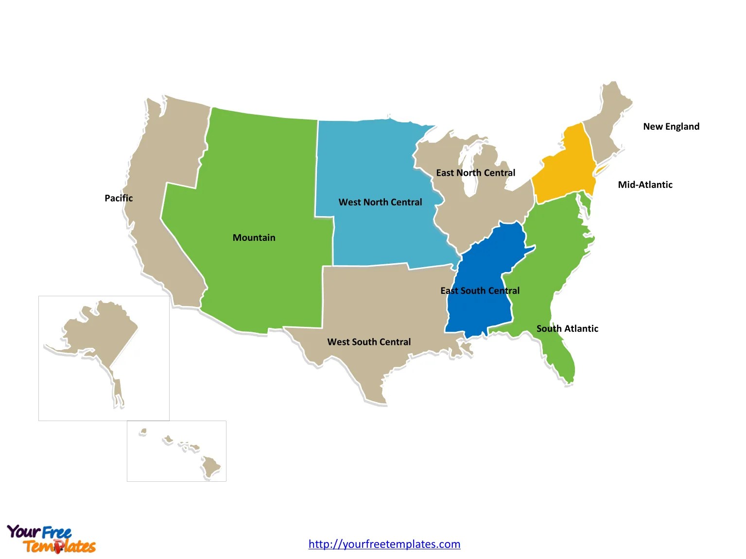 Map North South East West USA Census Division Map 