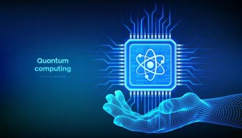 Futuristic visualization of quantum computing showing glowing qubits, entangled particles, digital circuits, and advanced data processing in a high-tech scientific environment representing next-generation computing.