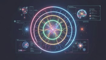 showing the relationship between artificial intelligence, machine learning, and deep learning using nested digital layers connected to real-world AI applications and neural networks.
