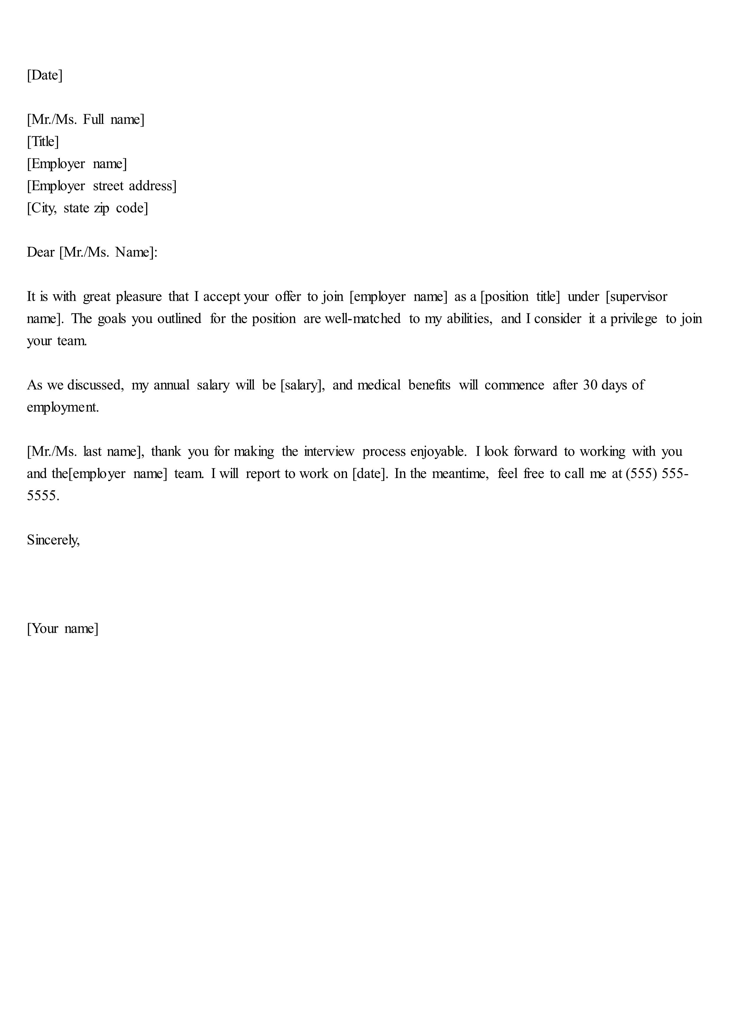 Offer Acceptance Letter Format Yeni Mescale Co