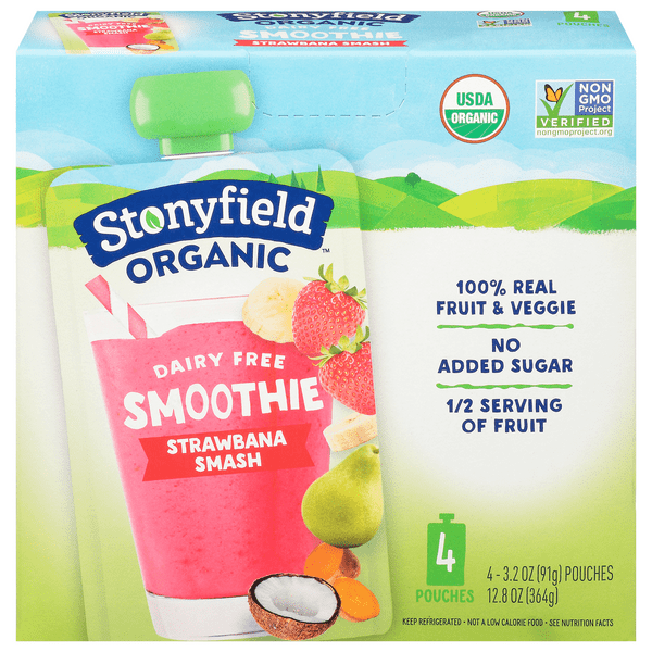 Save on stonyfield organic smoothie pouches strawbana smash dairy free
