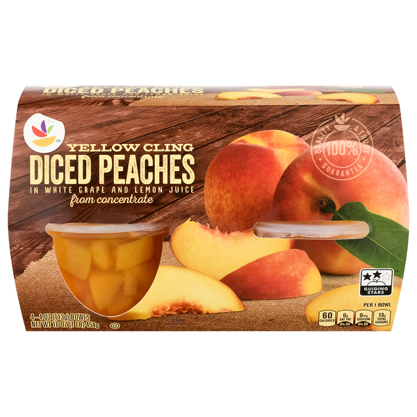 Save on our brand diced yellow cling peaches fruit cups in juice