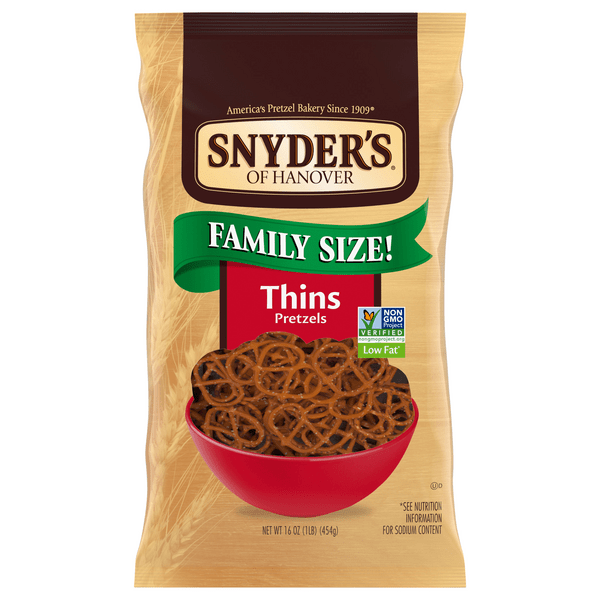 Save on snyder's of hanover low fat pretzels thins family size! order