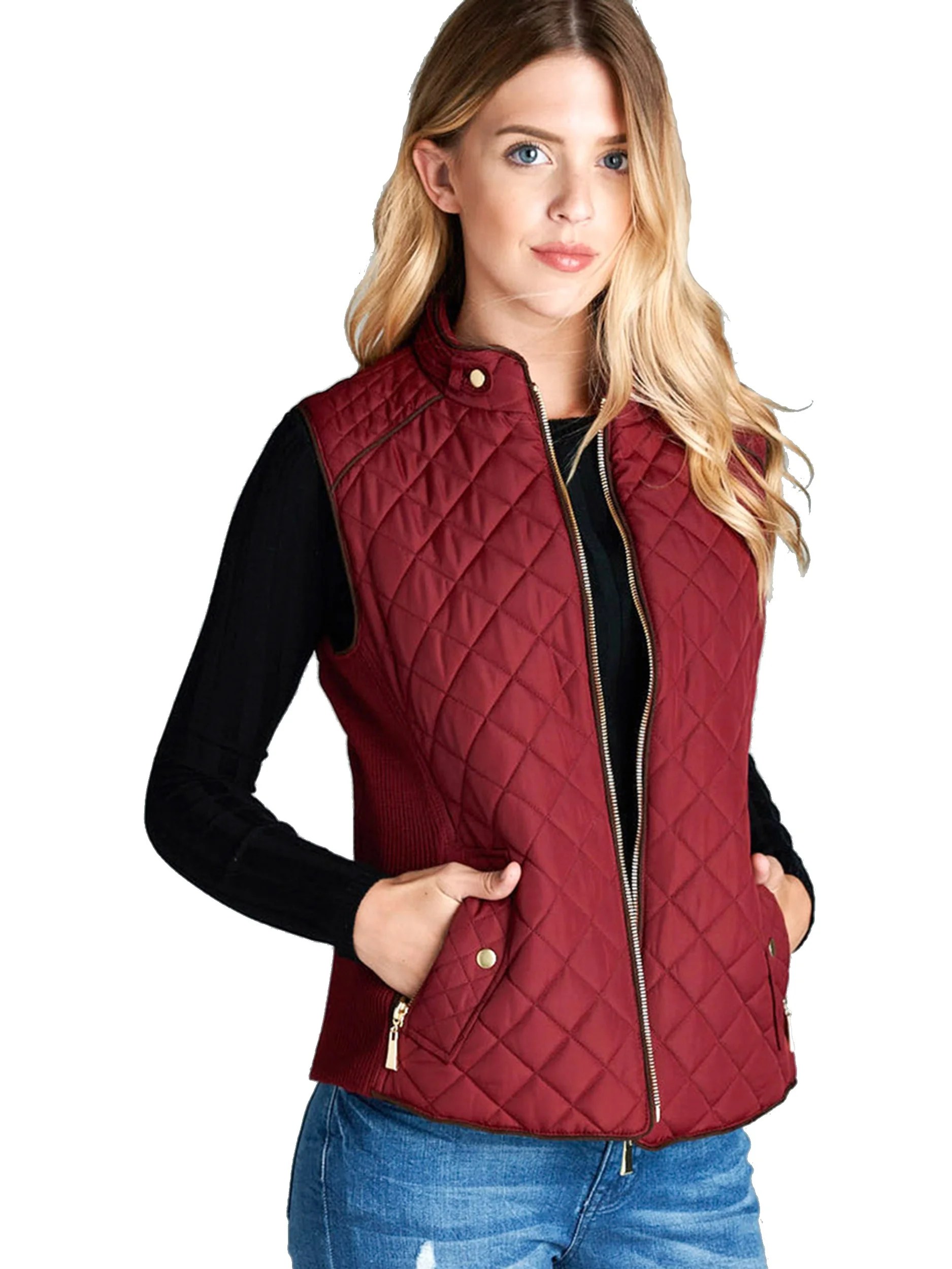 Women's lightweight quilted padding zip up jacket vest-plus size