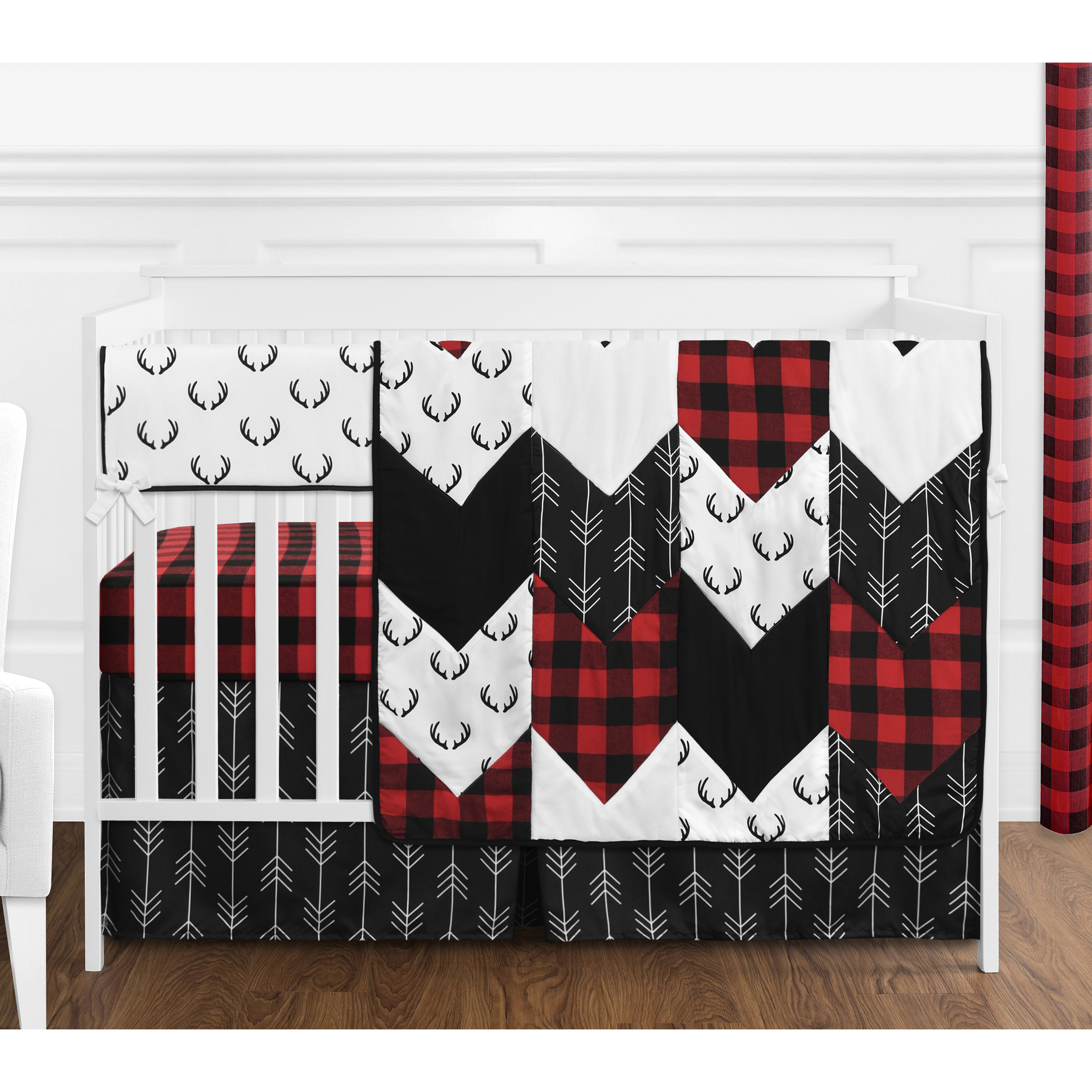 Does shopping for the best rustic white crib get stressful for you? woodland buffalo plaid baby boy crib bedding set 5 pieces red and black rustic country deer lumberjack arrow nursery by sweet jojo designs
