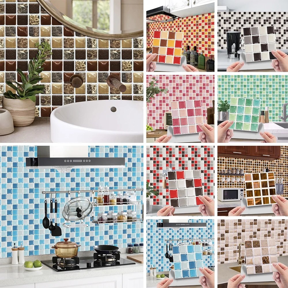 Watch bathroom tile ideas from hgtv bold master bath redesign 04:21 bold master bath redesign 04:21 this large bathroom gets a unique tile wall and a layout that makes sense. 10 20pcs 3d Kitchen Tile Stickers Bathroom Mosaic Self Adhesive Wall Cover Decal Sticker Walmart Com