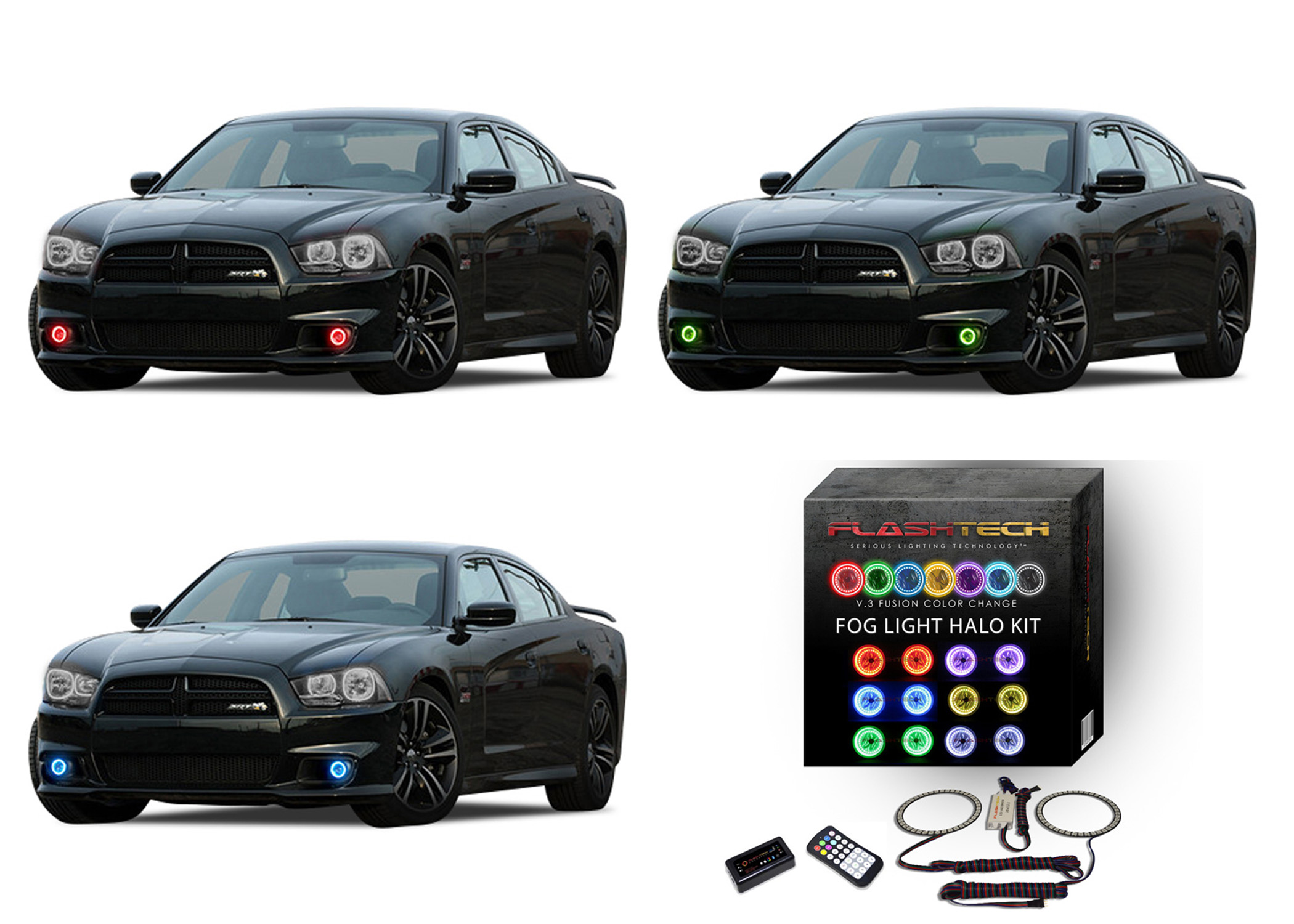 Flashtech Led Rgb Multi Color Halo Ring Fog Light Kit For Dodge Charger 11 14 With Colorfuse Bluetooth Rf Remote App Walmart Com
