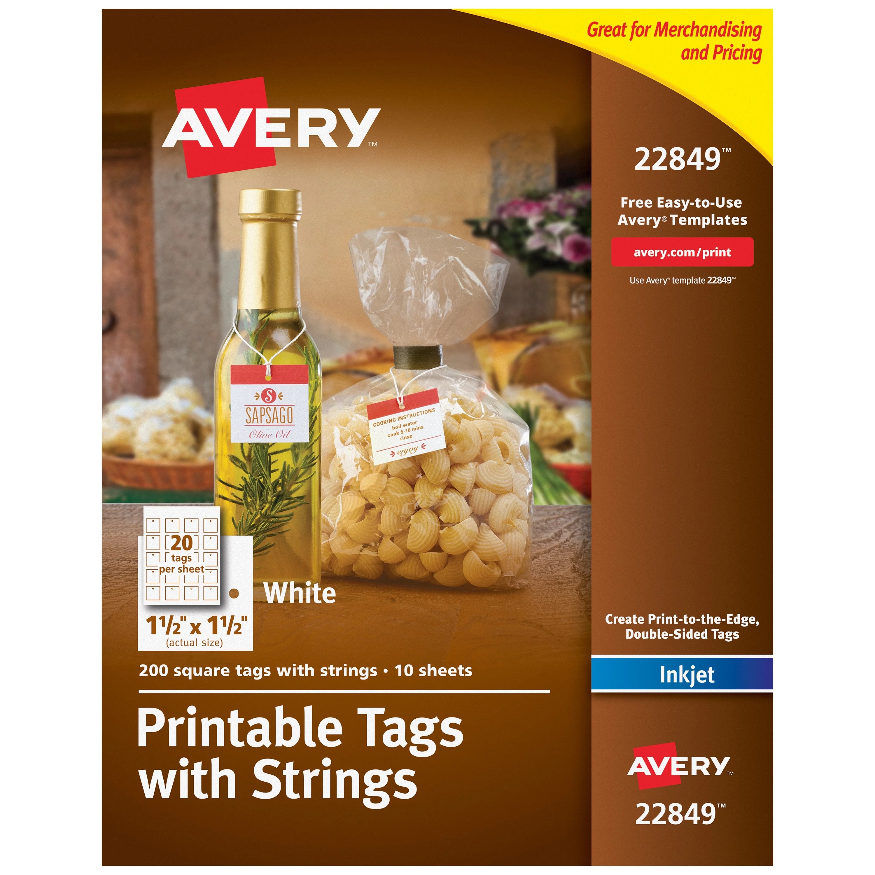 Avery printable tags with strings, 1-1/2" x 1-1/2", 200 tags (22849)