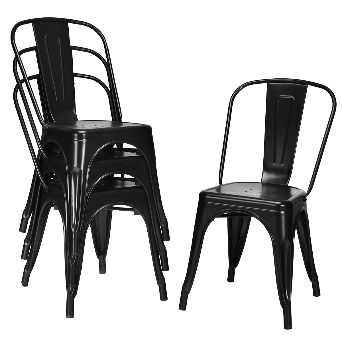 I've included a picture of what the chairs look like next to a dining table. Patio Chairs Set of 4 Stackable Side Dining Chair Black - Walmart.com - Walmart.com