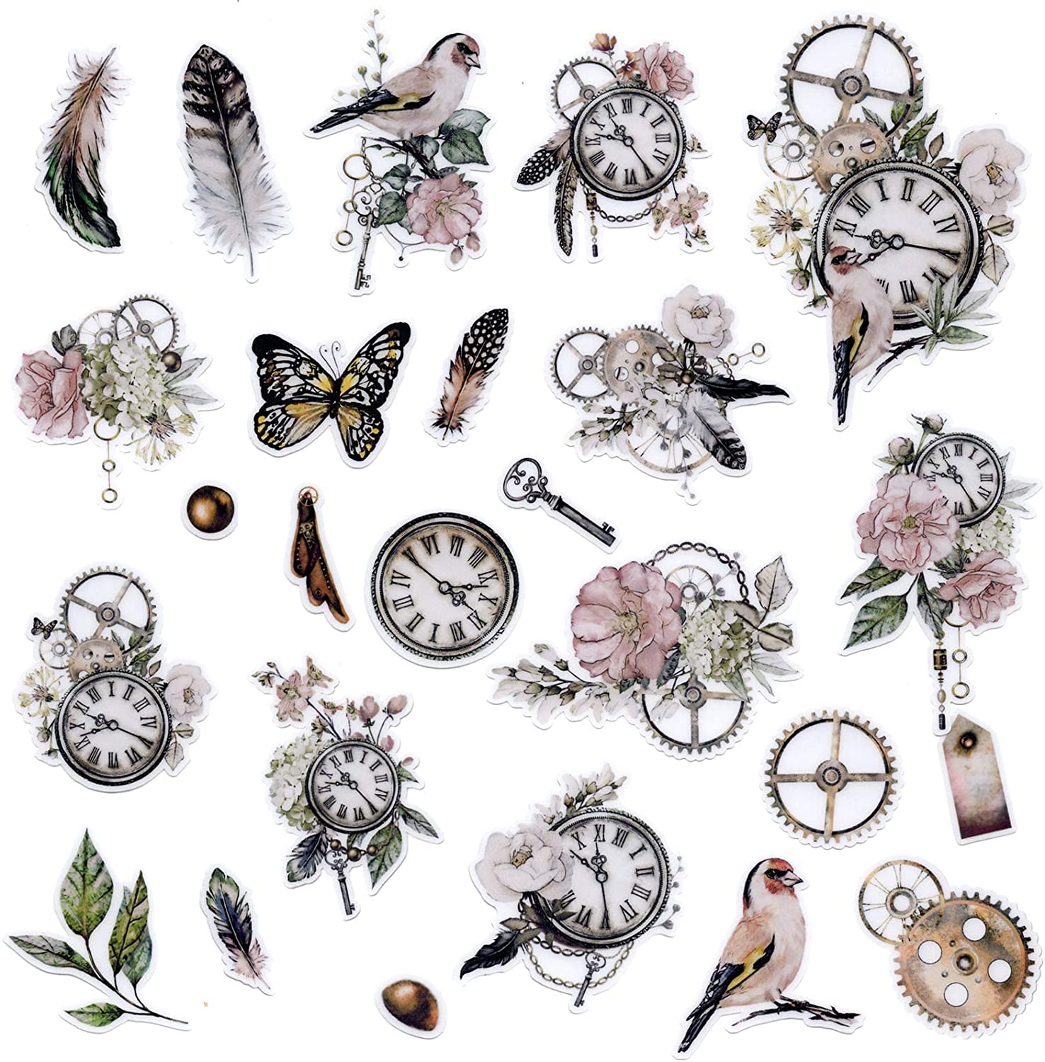 watercolor vintage retro flower bird clock botanical planner stickers decal decorative scrapbooking embellishment supplies adhesive art craft gift for journal diary notebook calender card making walmart com