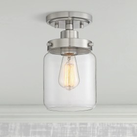 ceiling nickel brushed glass wide farmhouse flush mount lighting semi fixture bedroom living clear lamps devonshire lights walmart
