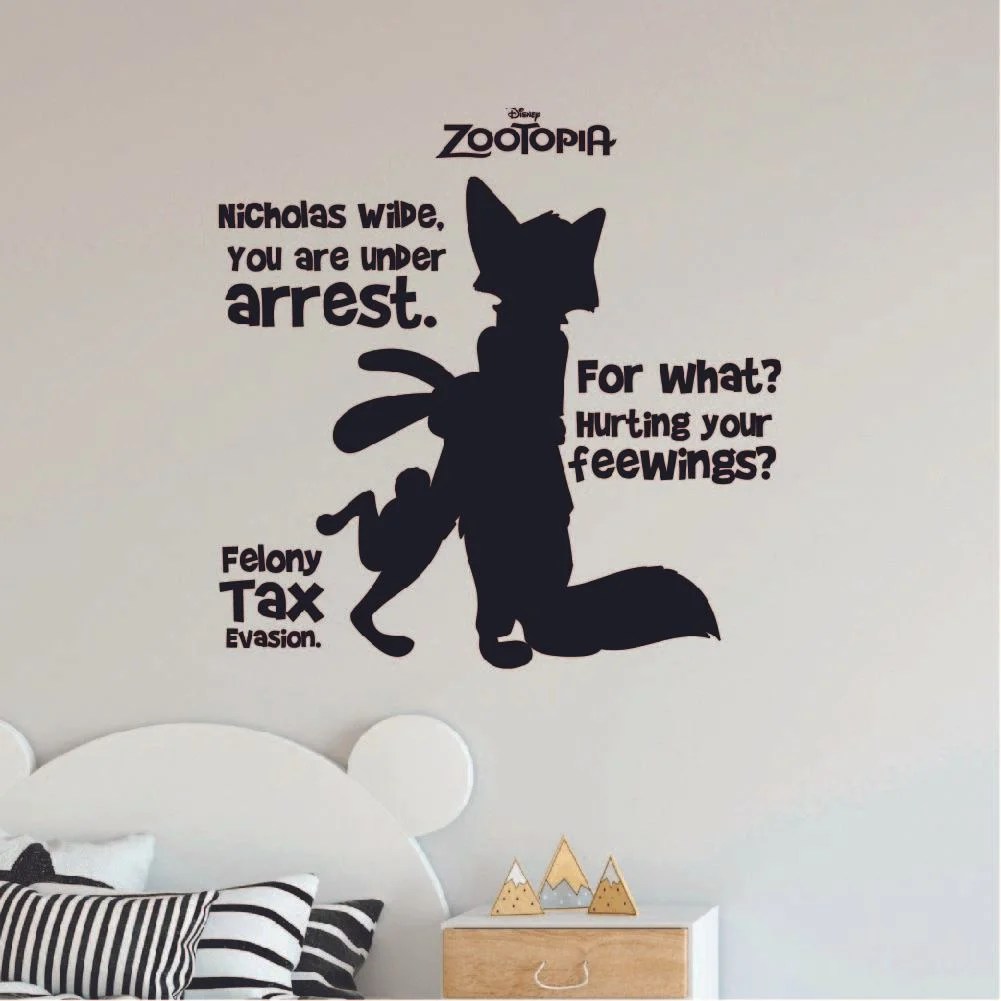 you are under arrest quote zootopia cartoon quotes wall sticker art decal for girls boys room bedroom nursery kindergarten house fun home decors stickers wall art vinyl decoration size 30x30 inch