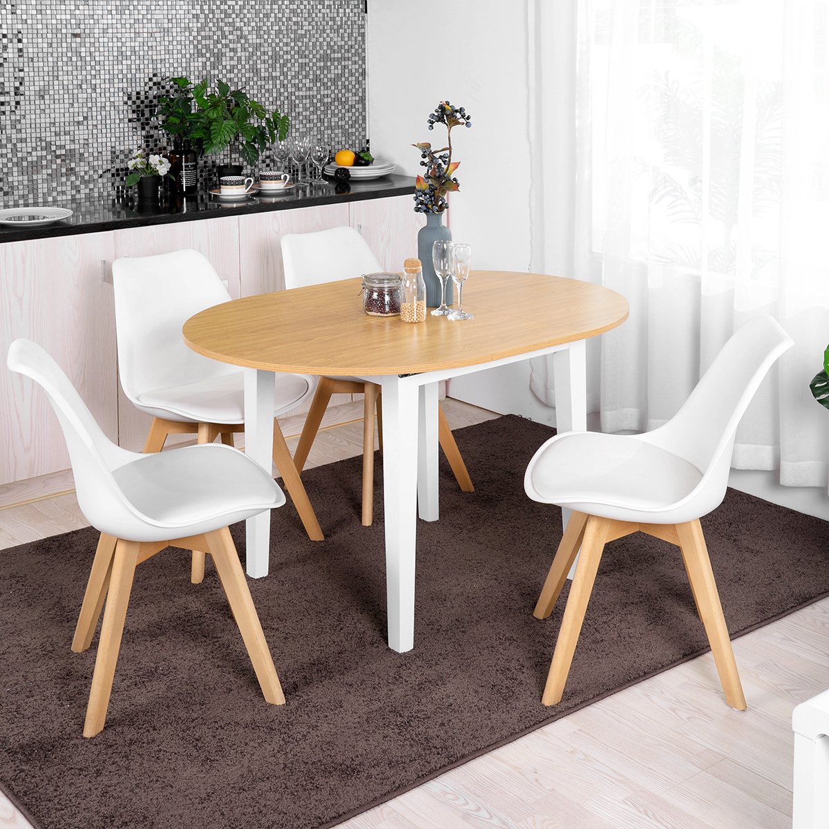 Costway 5 Piece Faux Marble Dining Set Table and 4 Chairs ...