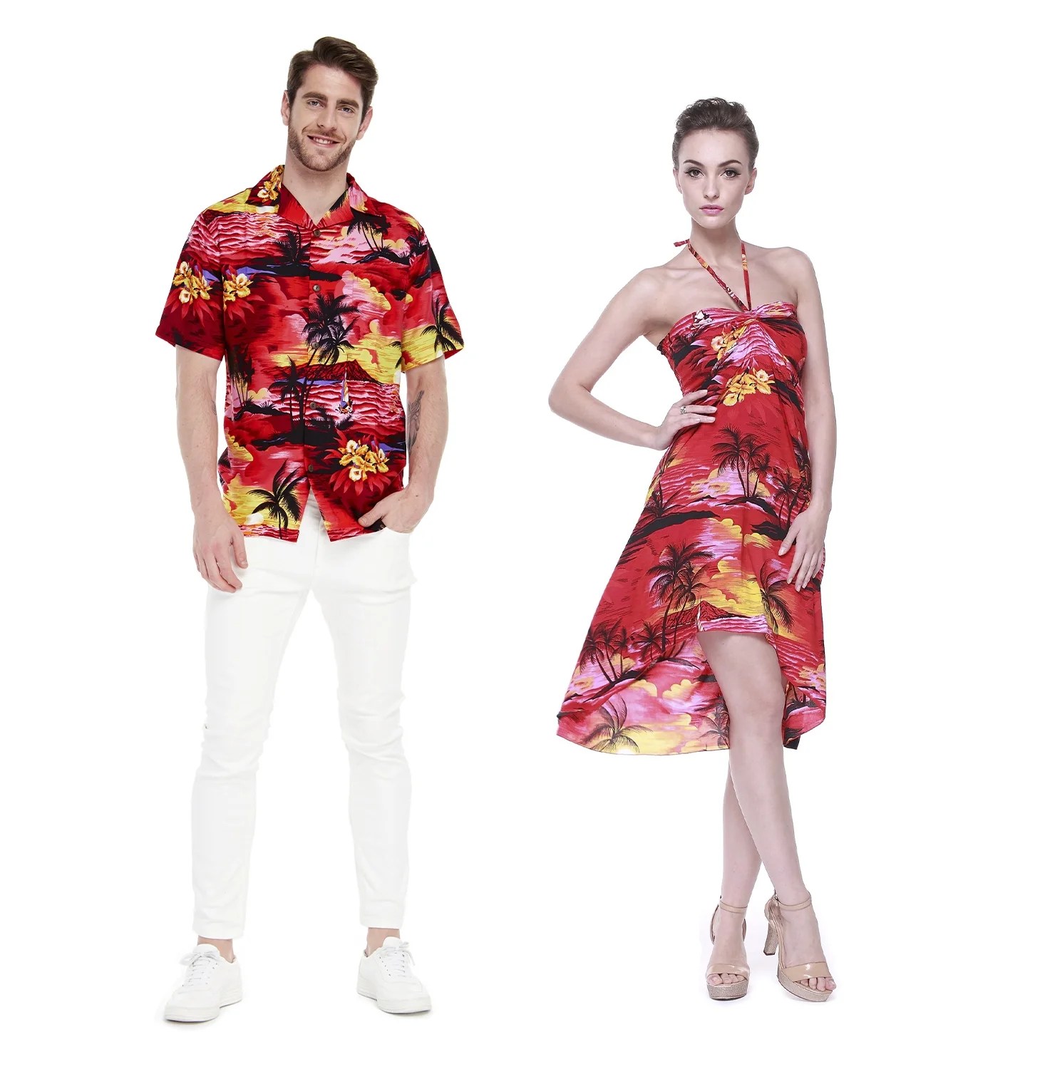 picture Tropical Theme Party Outfit Ideas couple matching hawaiian luau party outfit set shirt dress in sunset red walmart com