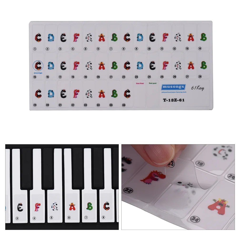 61 key piano keyboard colorful cartoon music note stickers