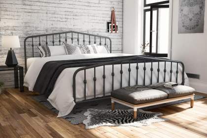 metal bed king platform queen frame bushwick headboard frames gray novogratz slats farmhouse panel beds walmart gunmetal bedroom furniture rustic