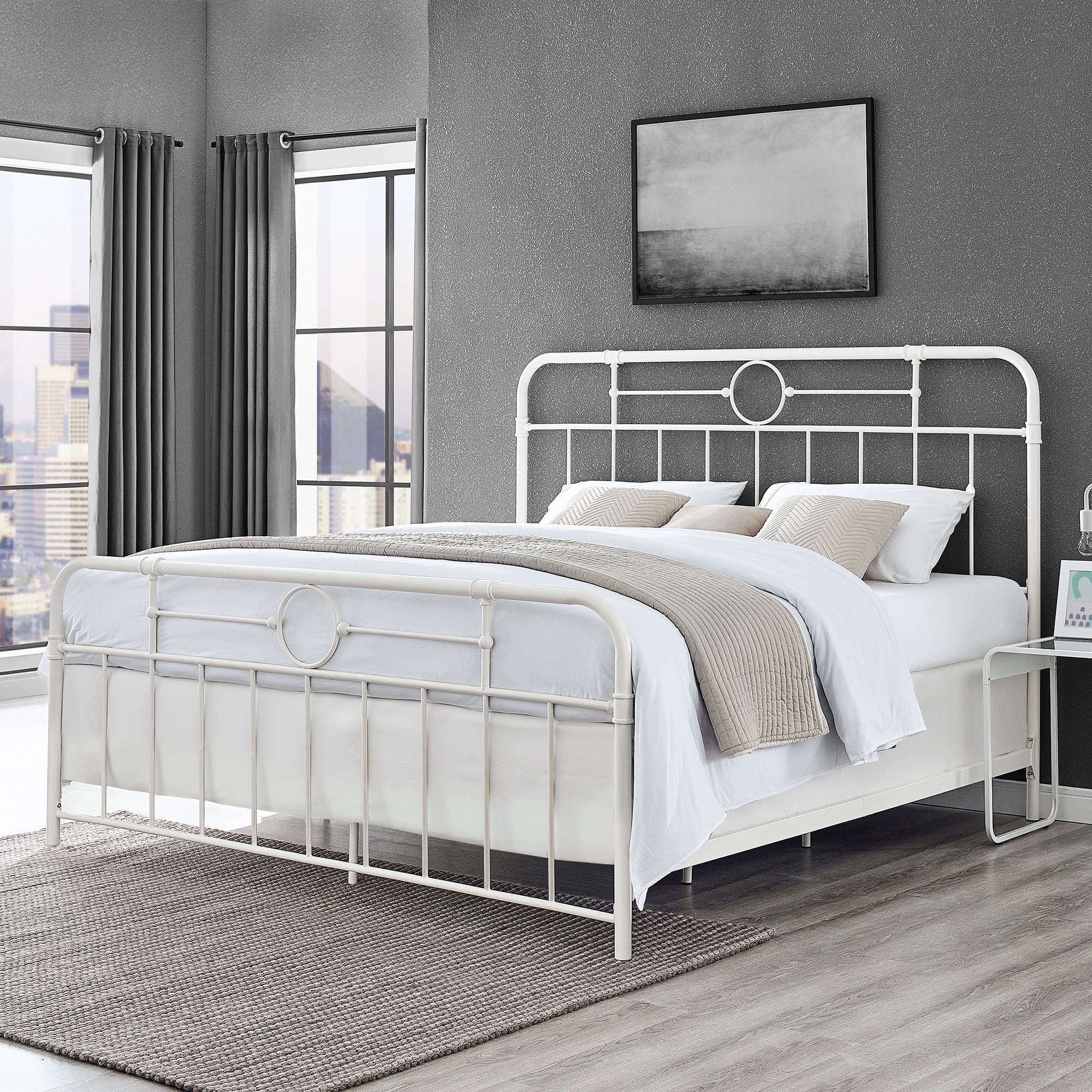 images Boho Bed Frames King scarlett boho farmhouse antiqued white metal pipe king bed by manor park walmart com