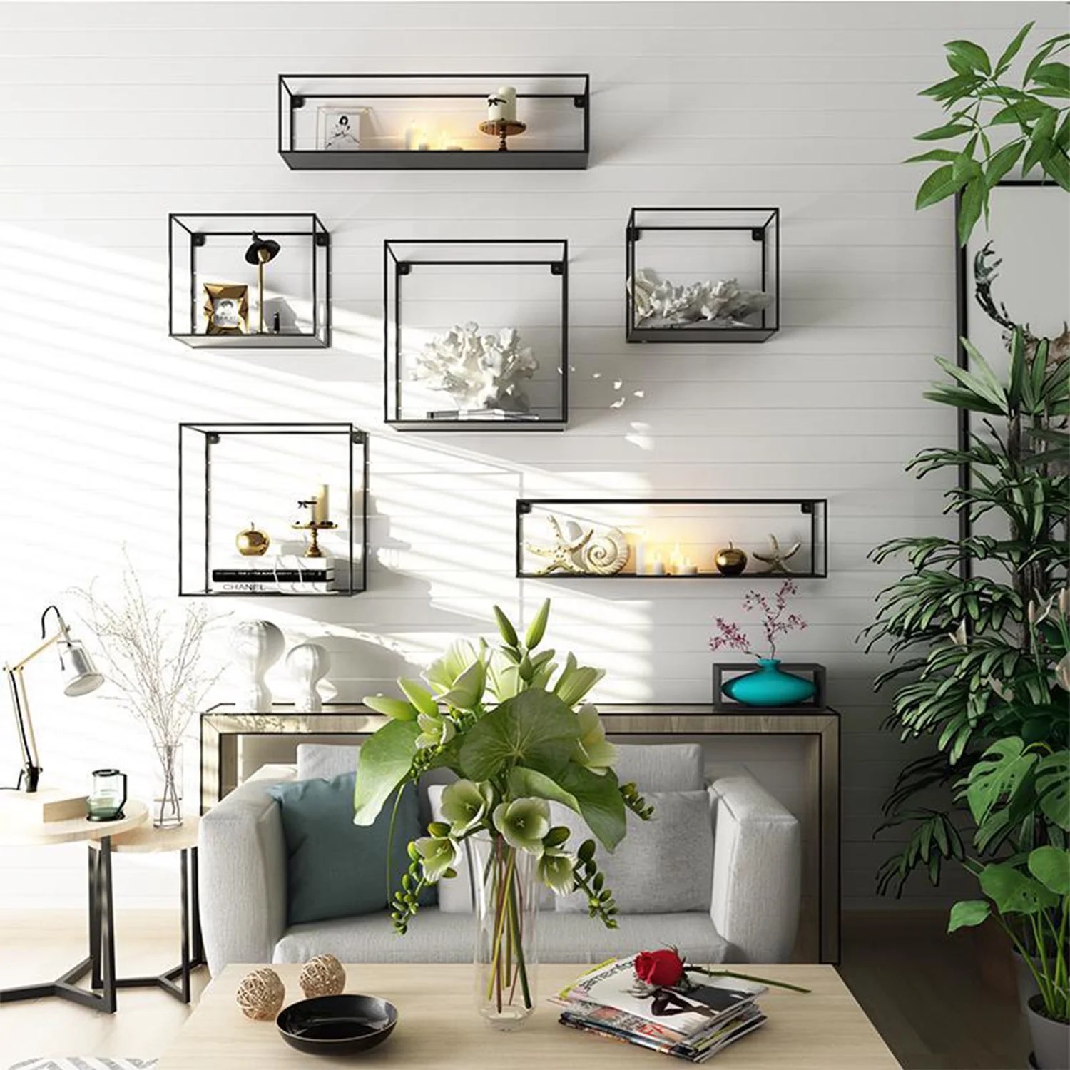 Black steel floating shelves wall shelves display racks home decor